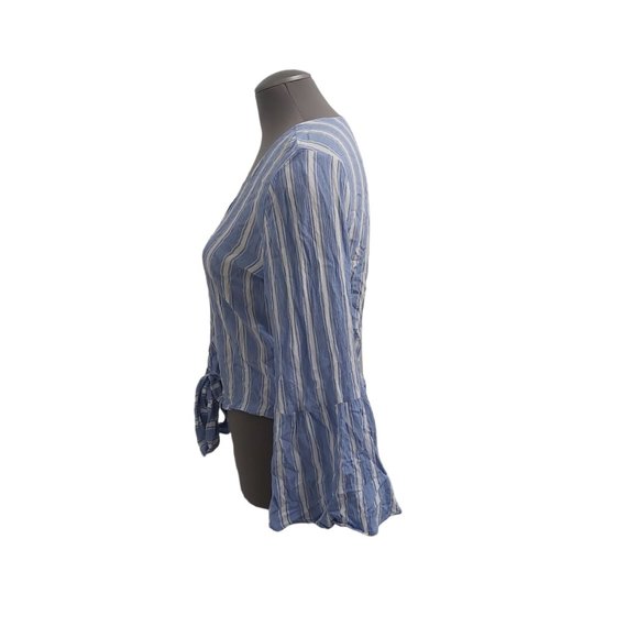 American Eagle Outfitters Shirt Women Medium Blue Tie Front Boho Long Sleeve - Picture 3 of 12